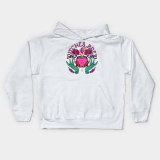 Witching brew - spell, potion, crystal, feather, floral, flowers, aesthetics, pink, colorful, magic, wiccan, witch Kids Hoodie